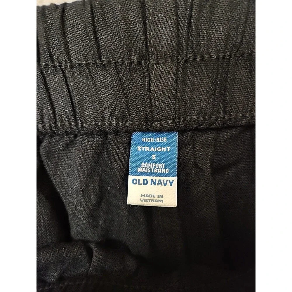 Old Navy Linen-Blend Straight Ankle Pants Womens S Black Beach Vacation NEW - Picture 9 of 11